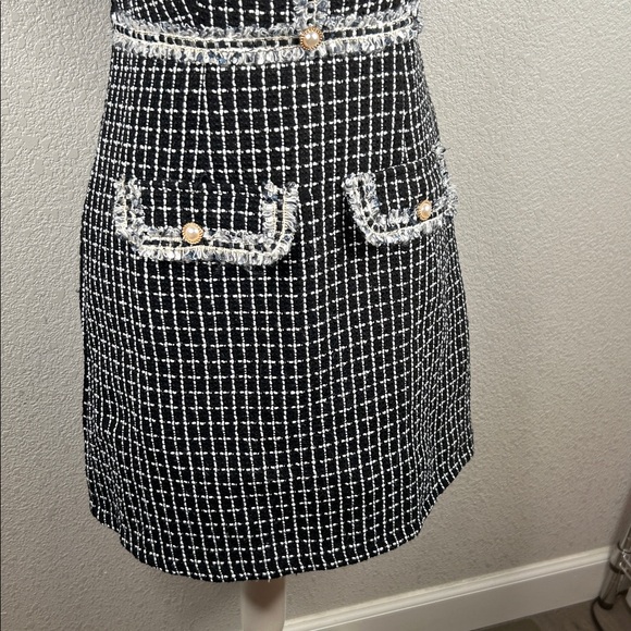 Shein Black & White Coquette Girl Tweed Classic Square Neck Mini Dress Size S - Picture 3 of 6
